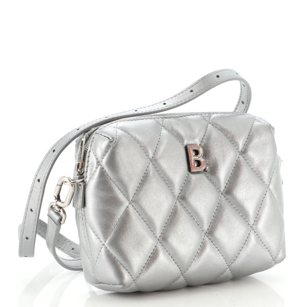 Auth Balenciaga Touch B Camera Bag XS Mini metallic silver quilted crossbody EUC